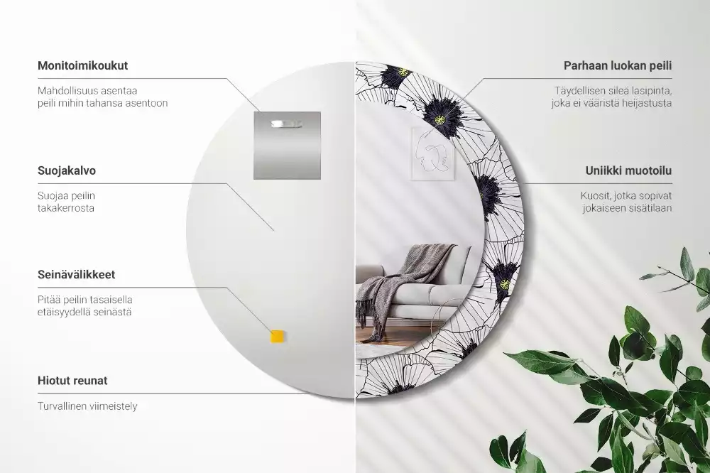 Oglindă rotundă imprimată Compoziție florală