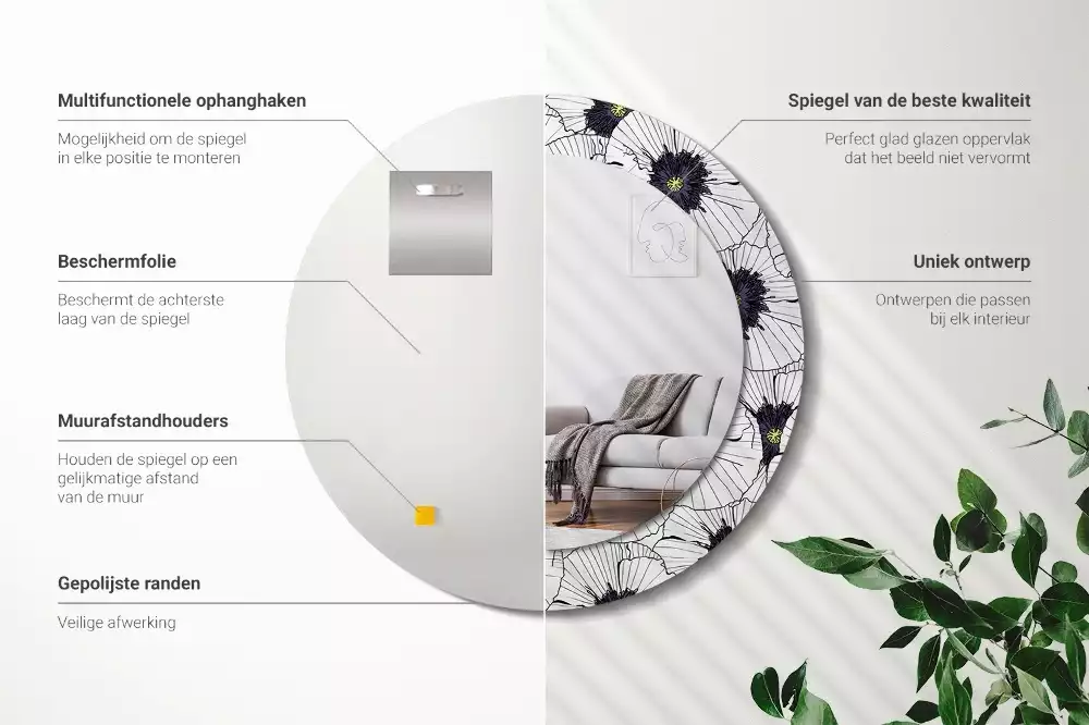 Oglindă rotundă imprimată Compoziție florală