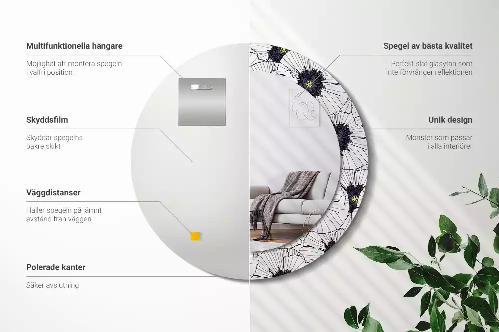 Oglindă rotundă imprimată Compoziție florală