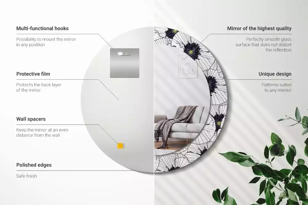 Oglindă rotundă imprimată Compoziție florală