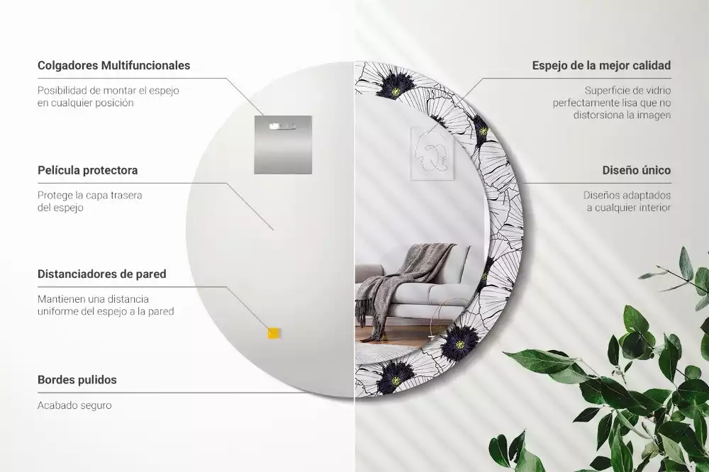 Oglindă rotundă imprimată Compoziție florală