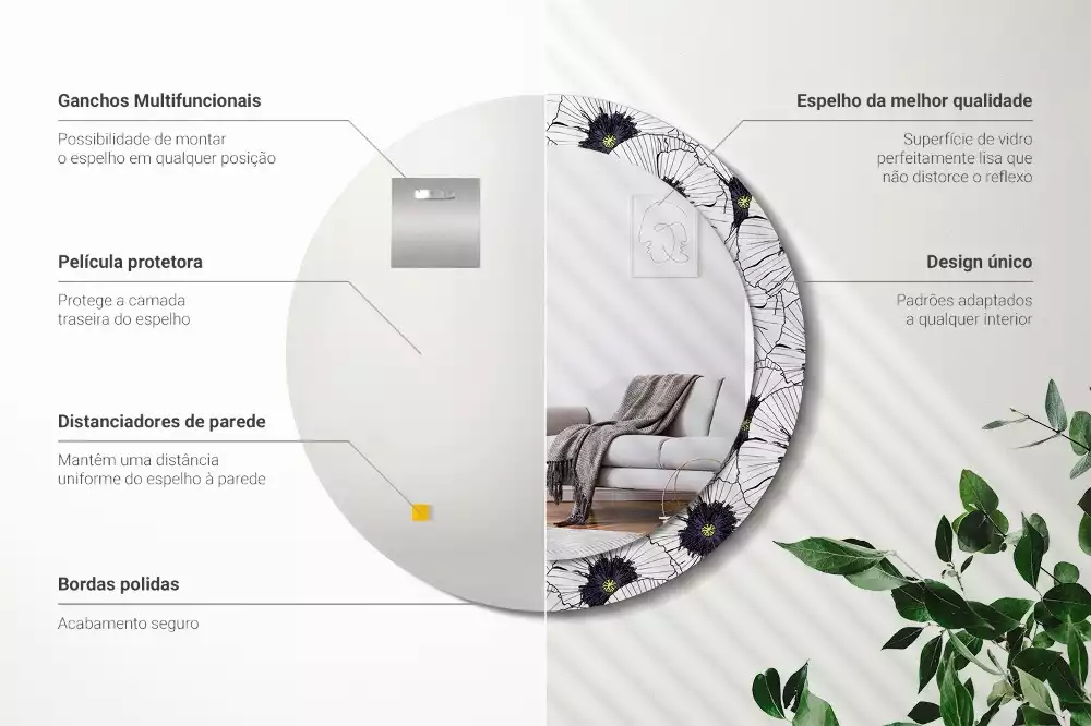 Oglindă rotundă imprimată Compoziție florală