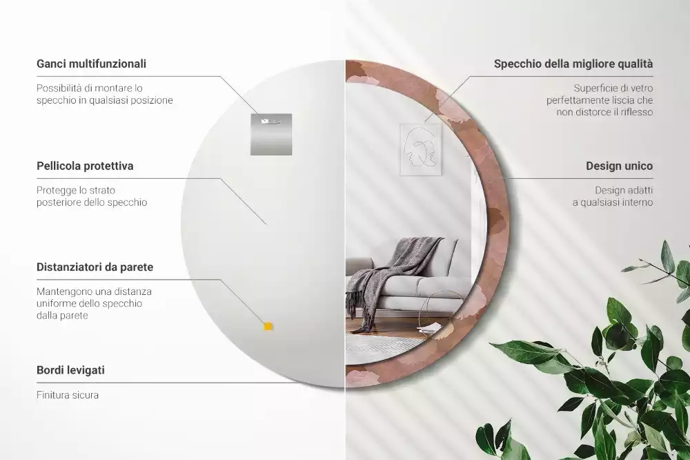 Oglindă rotundă ramă cu imprimeu Compoziție cu trandafiri