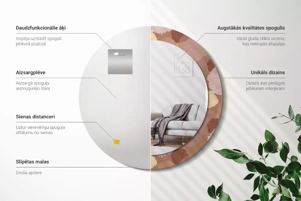 Oglindă rotundă ramă cu imprimeu Compoziție cu trandafiri