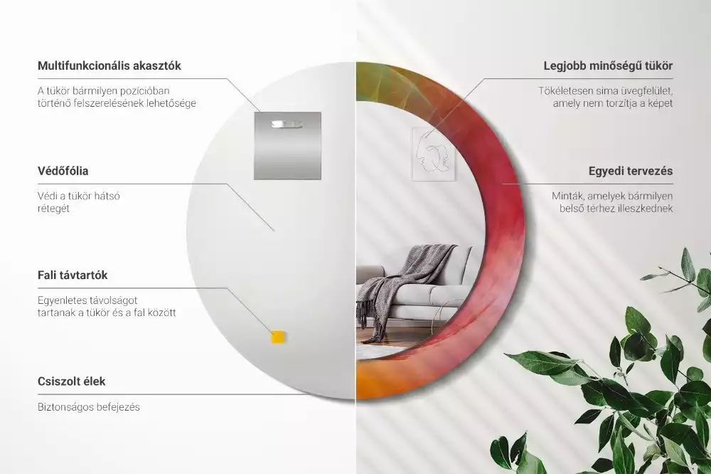 Oglindă cu decor rotundă Paletă de culori