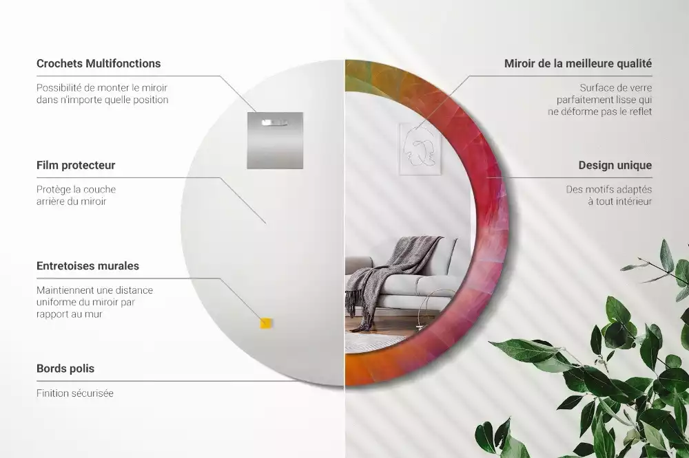 Oglindă cu decor rotundă Paletă de culori