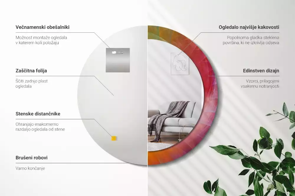 Oglindă cu decor rotundă Paletă de culori