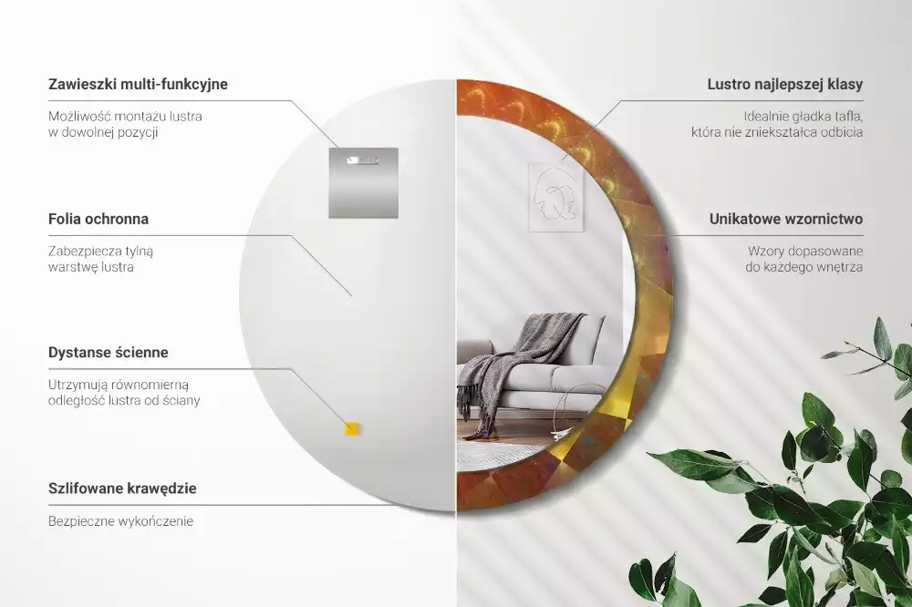 Oglindă rotundă imprimată Spirală abstractă