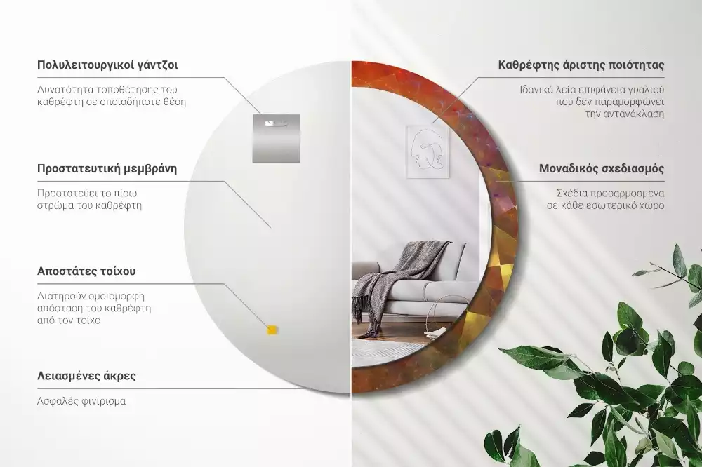 Oglindă rotundă imprimată Spirală abstractă