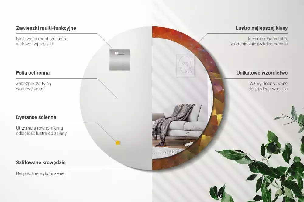 Oglindă rotundă imprimată Spirală abstractă