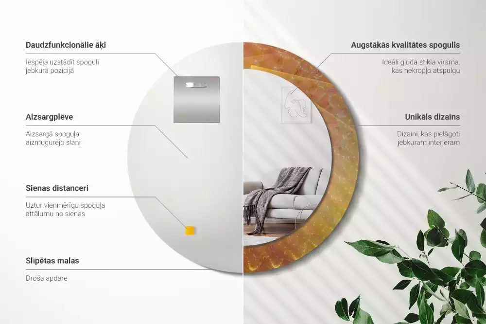 Oglindă rotundă imprimată Spirală abstractă