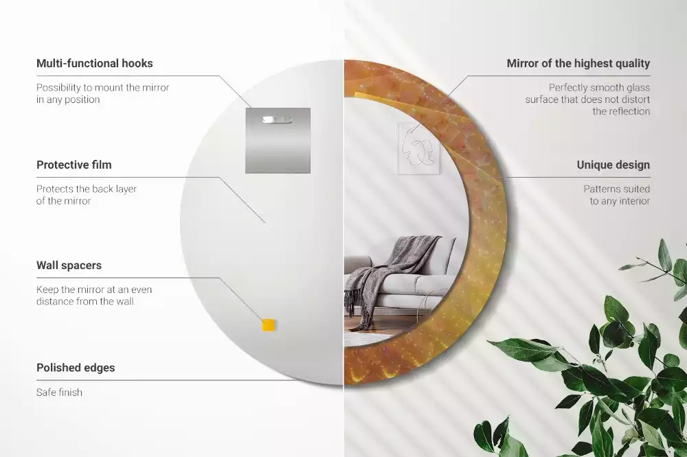 Oglindă rotundă imprimată Spirală abstractă