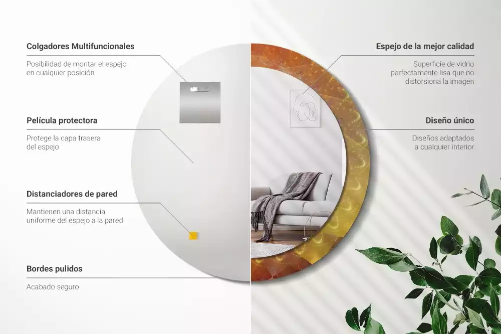 Oglindă rotundă imprimată Spirală abstractă