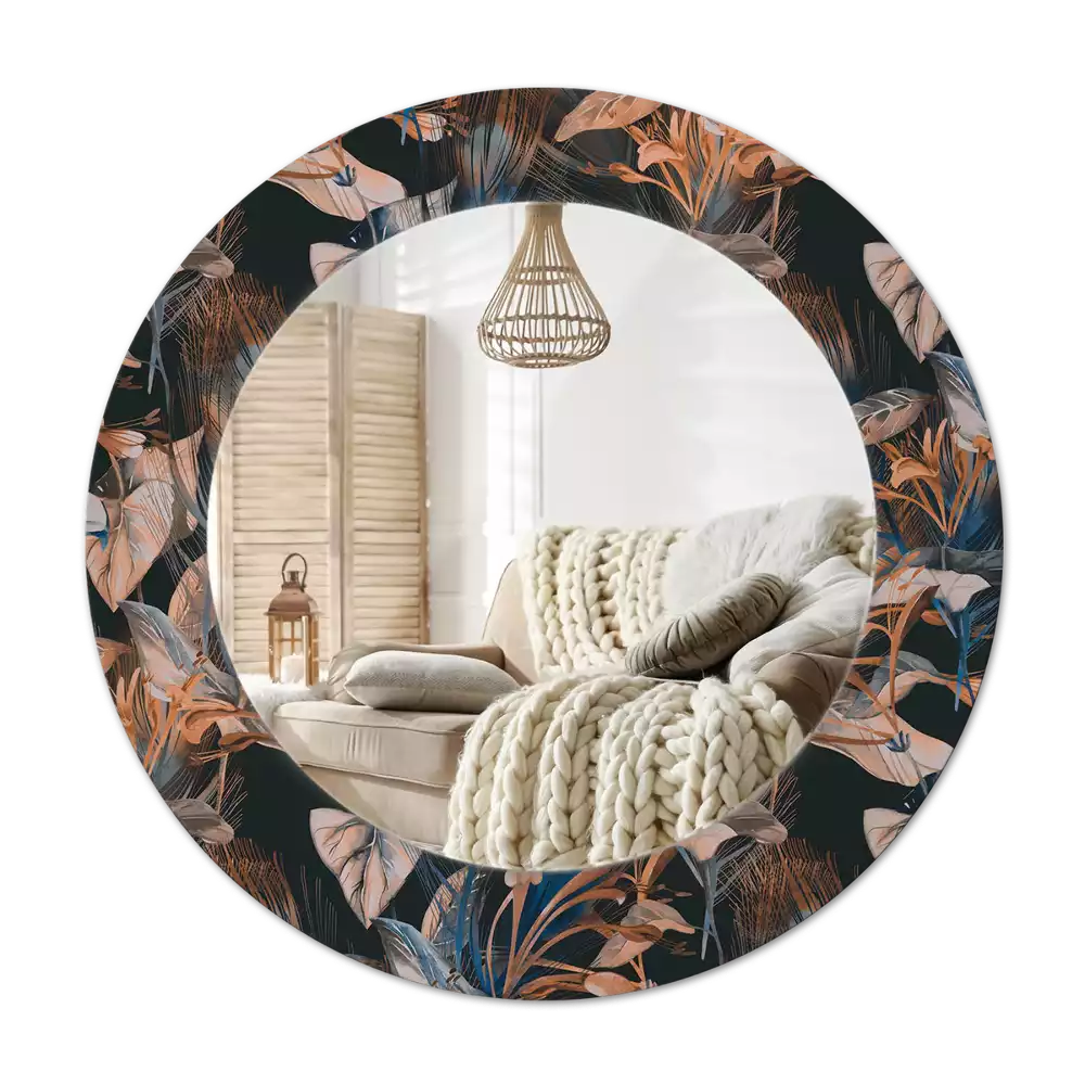 Oglindă cu decor rotundă Frunze tropicale întunecate