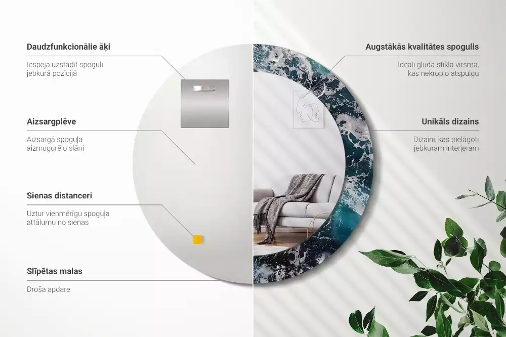 Oglindă rotundă imprimată Mare furtunoasă