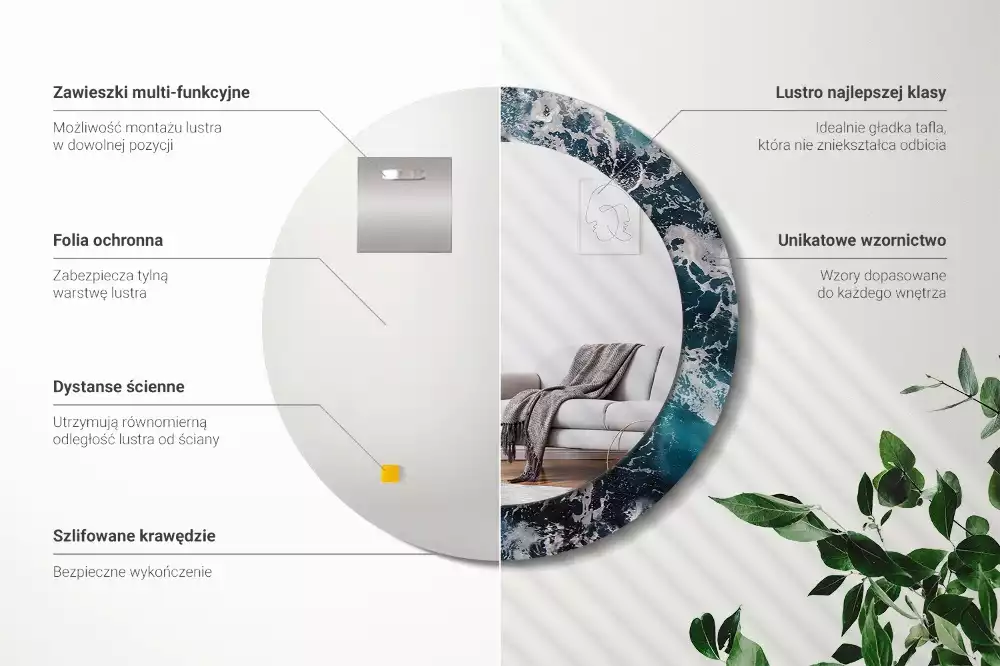 Oglindă rotundă imprimată Mare furtunoasă