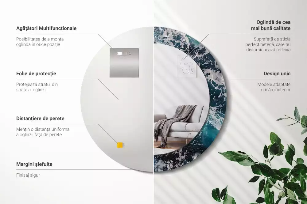 Oglindă rotundă imprimată Mare furtunoasă