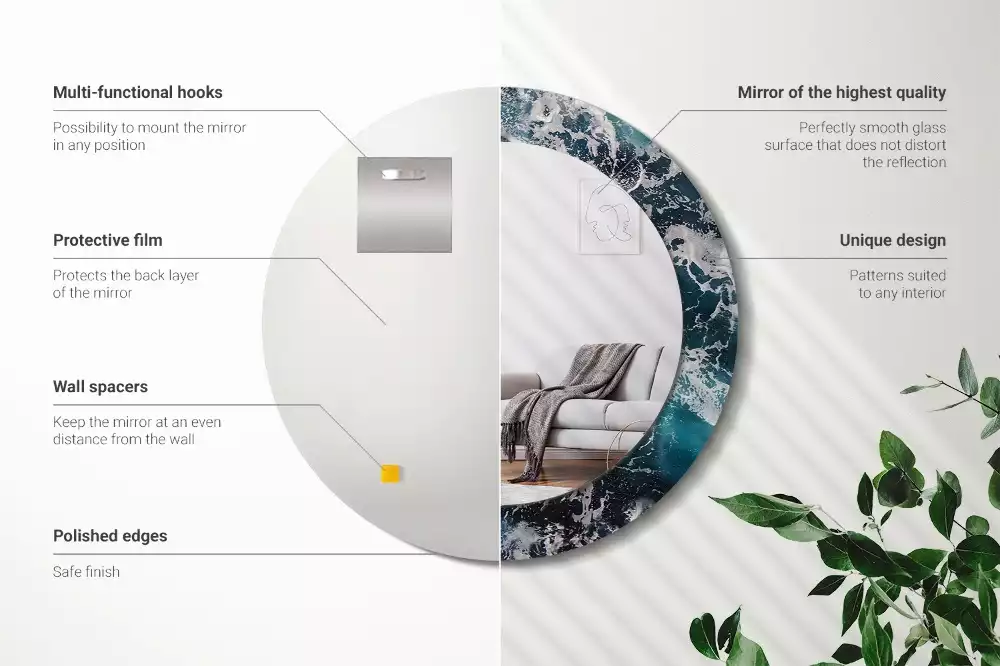 Oglindă rotundă imprimată Mare furtunoasă