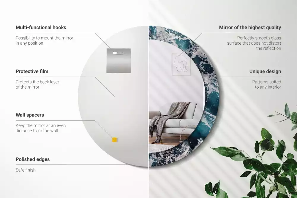 Oglindă rotundă imprimată Mare furtunoasă