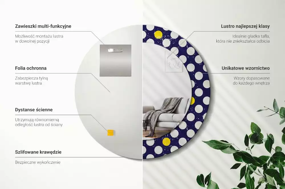 Oglindă rotundă ramă cu imprimeu Puncte retro