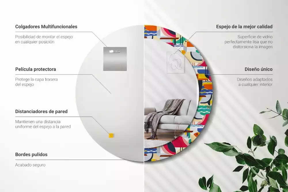 Oglindă cu decor rotundă Păsări tropicale geometrice