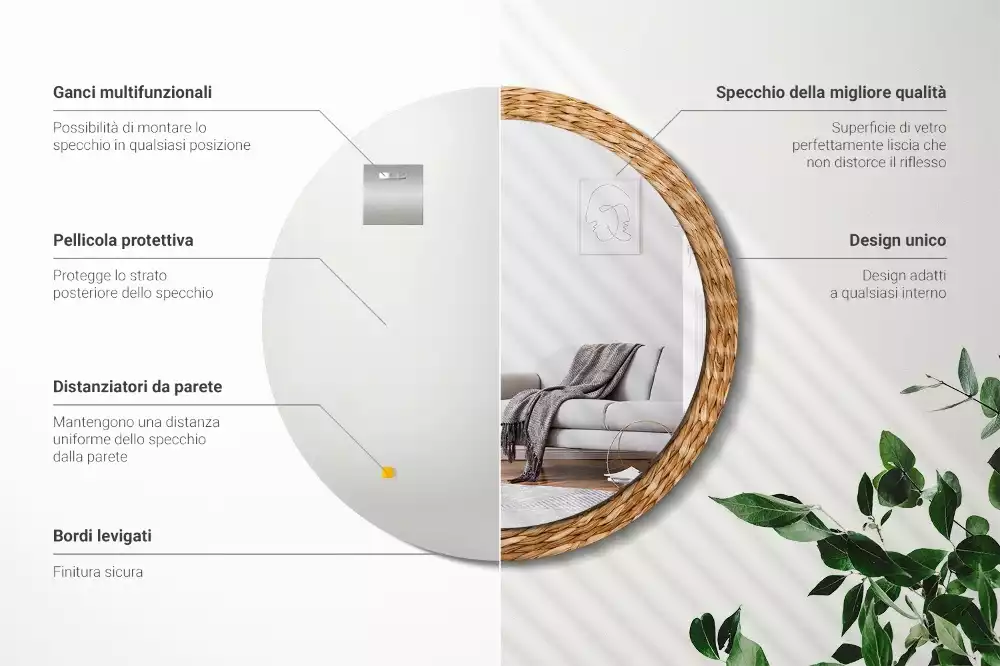 Oglindă rotundă imprimată Model din răchită