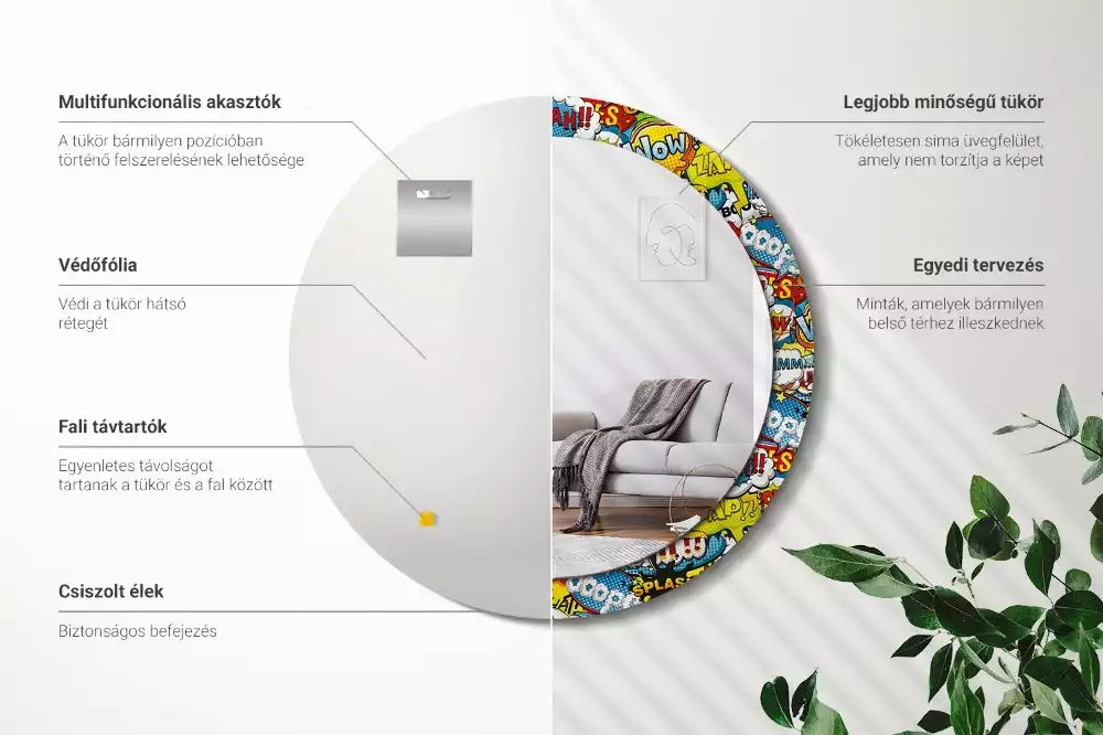 Oglindă rotundă ramă cu imprimeu Model stil benzi desenate