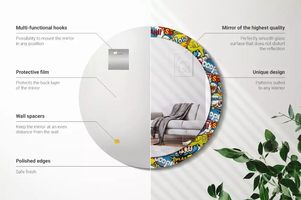 Oglindă rotundă ramă cu imprimeu Model stil benzi desenate