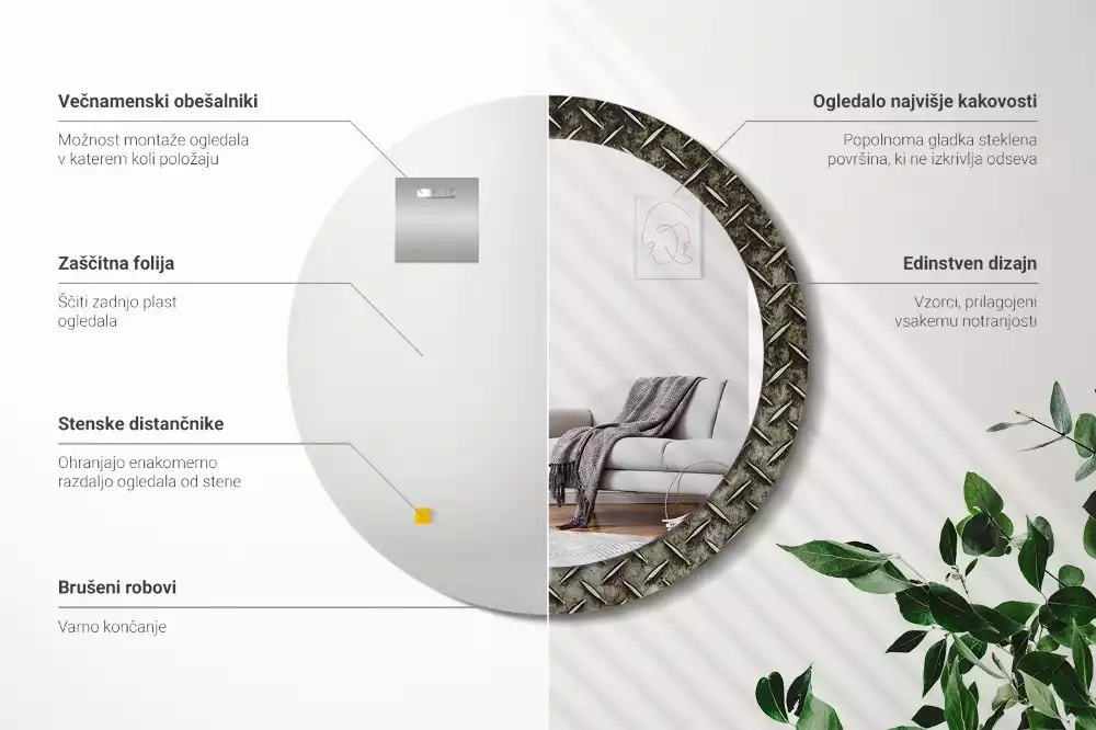 Oglindă cu decor rotundă Textură de oțel