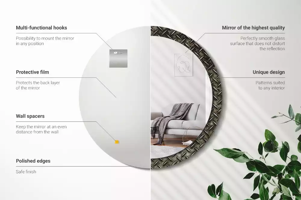 Oglindă cu decor rotundă Textură de oțel