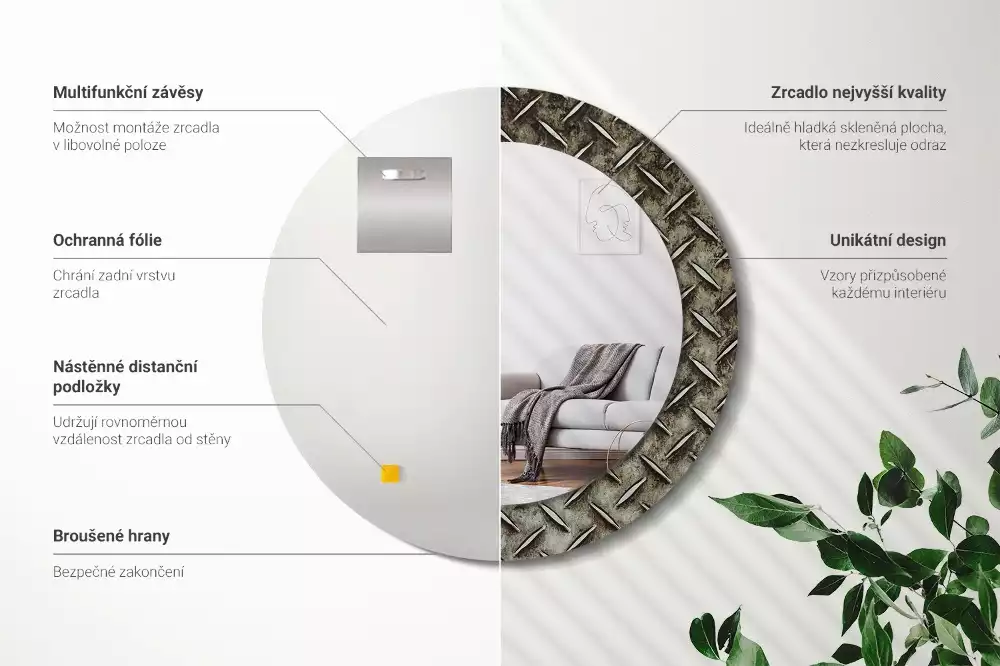 Oglindă cu decor rotundă Textură de oțel