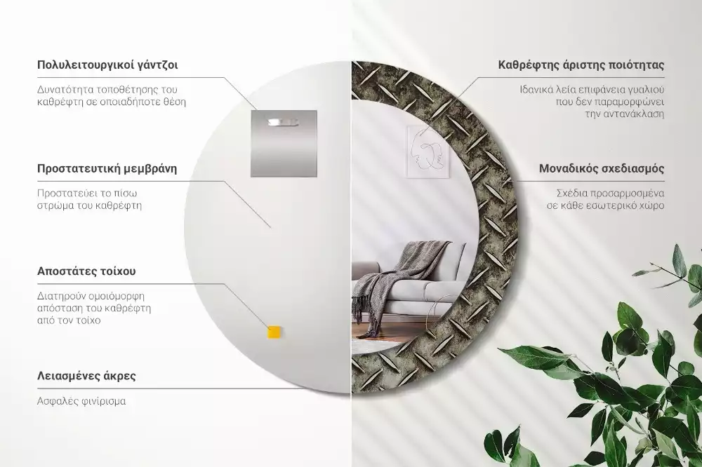 Oglindă cu decor rotundă Textură de oțel