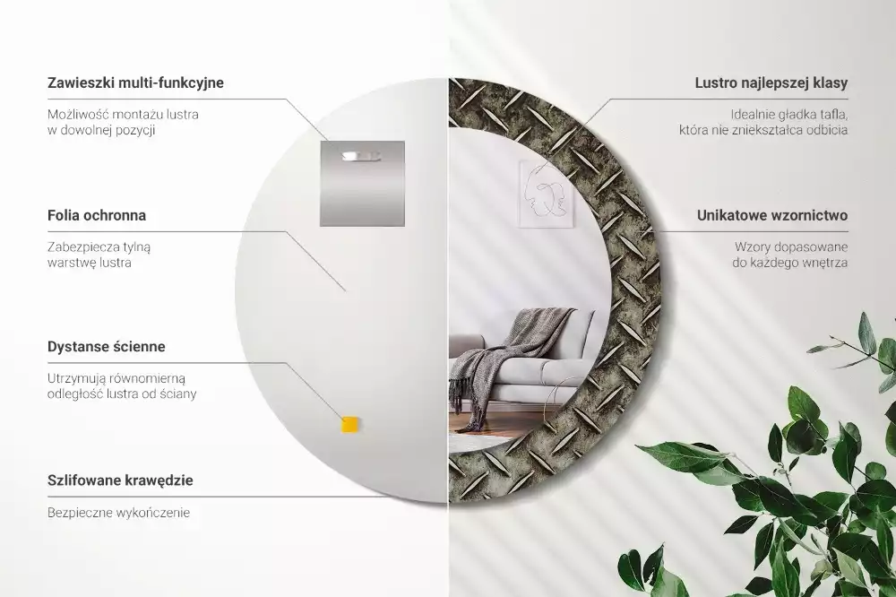 Oglindă cu decor rotundă Textură de oțel