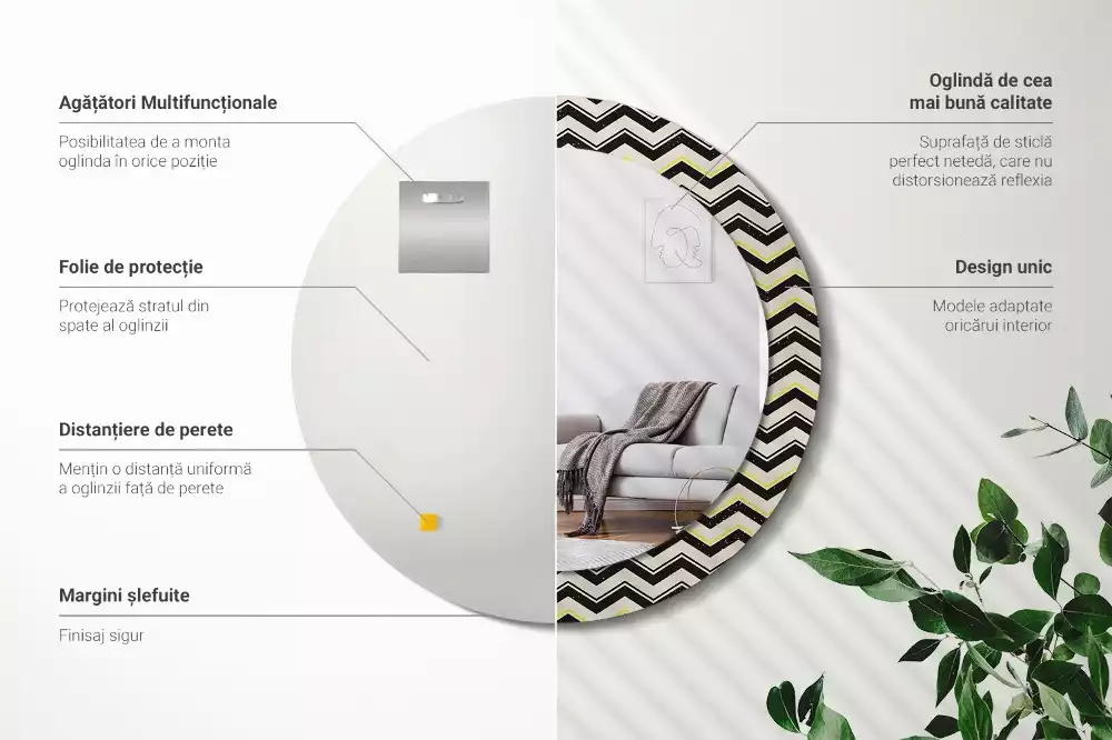 Oglindă rotundă imprimată Model zig-zag