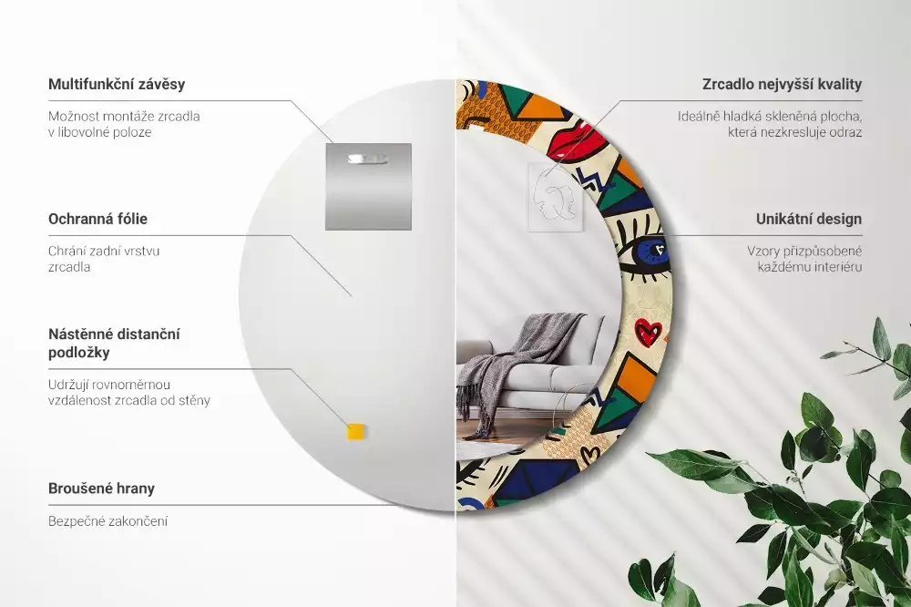 Oglindă cu decor rotundă Stil pop art