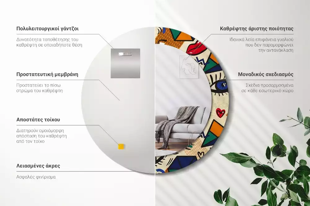 Oglindă cu decor rotundă Stil pop art