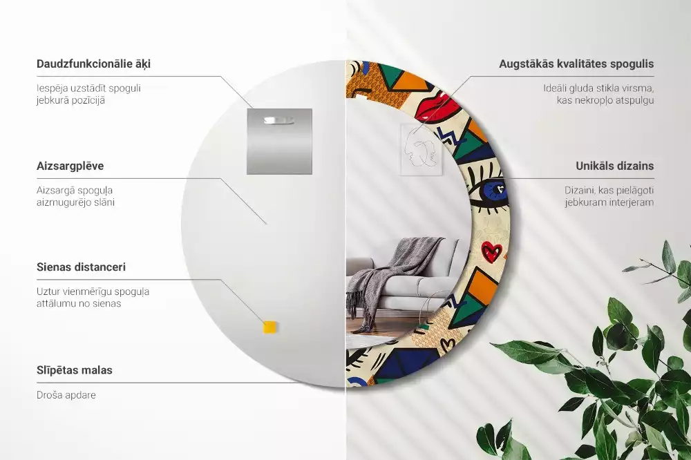 Oglindă cu decor rotundă Stil pop art