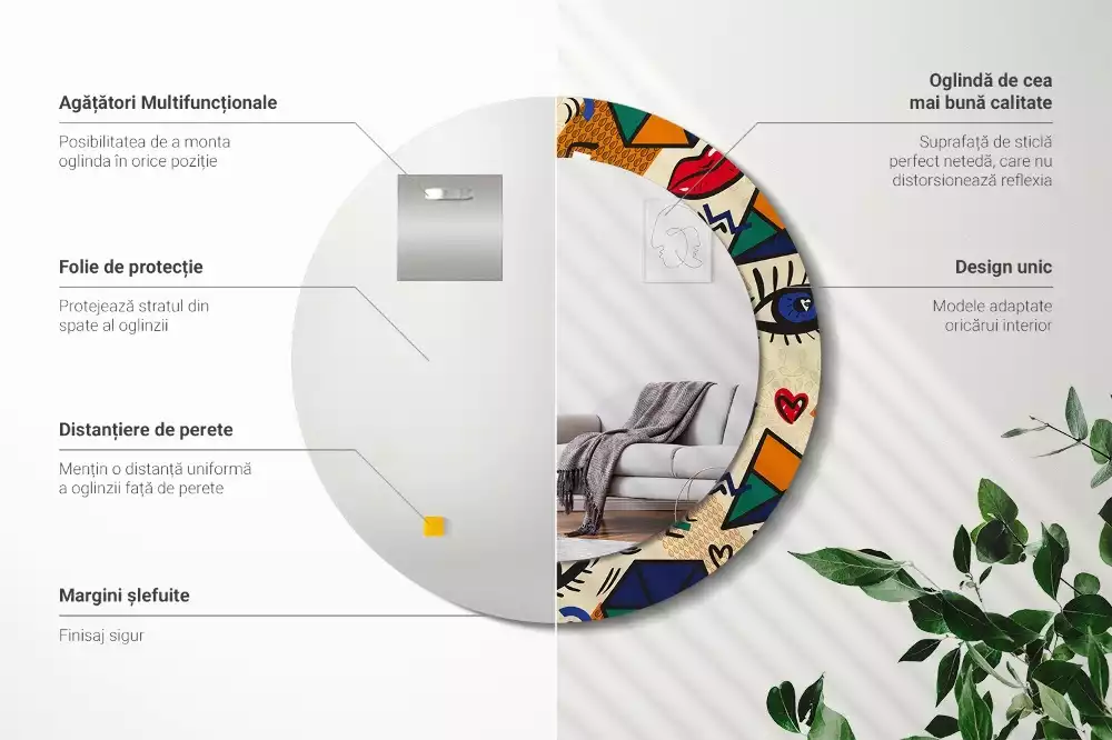 Oglindă cu decor rotundă Stil pop art