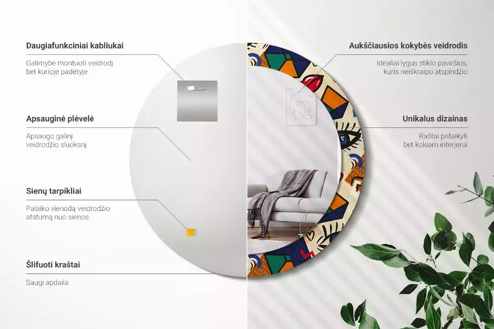 Oglindă cu decor rotundă Stil pop art