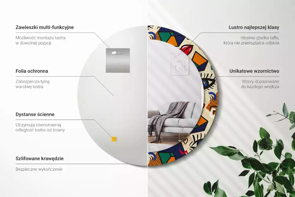 Oglindă cu decor rotundă Stil pop art