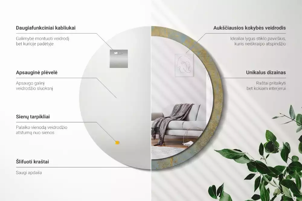 Oglindă rotundă imprimată Model loft