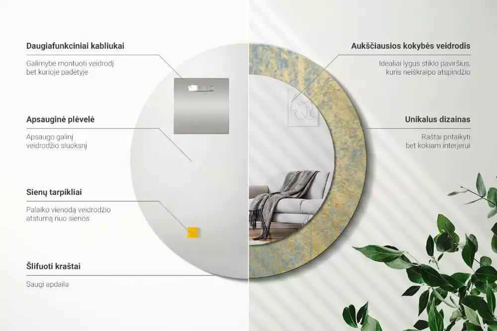 Oglindă rotundă imprimată Model loft