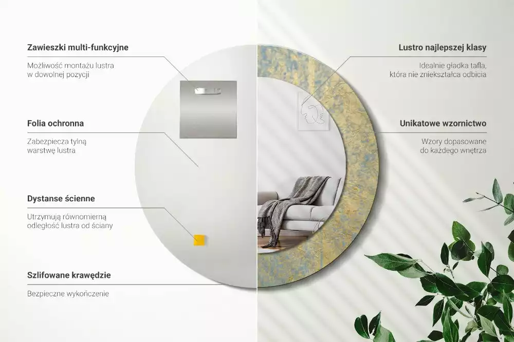 Oglindă rotundă imprimată Model loft