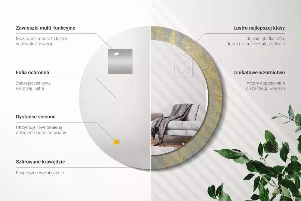 Oglindă rotundă imprimată Model loft