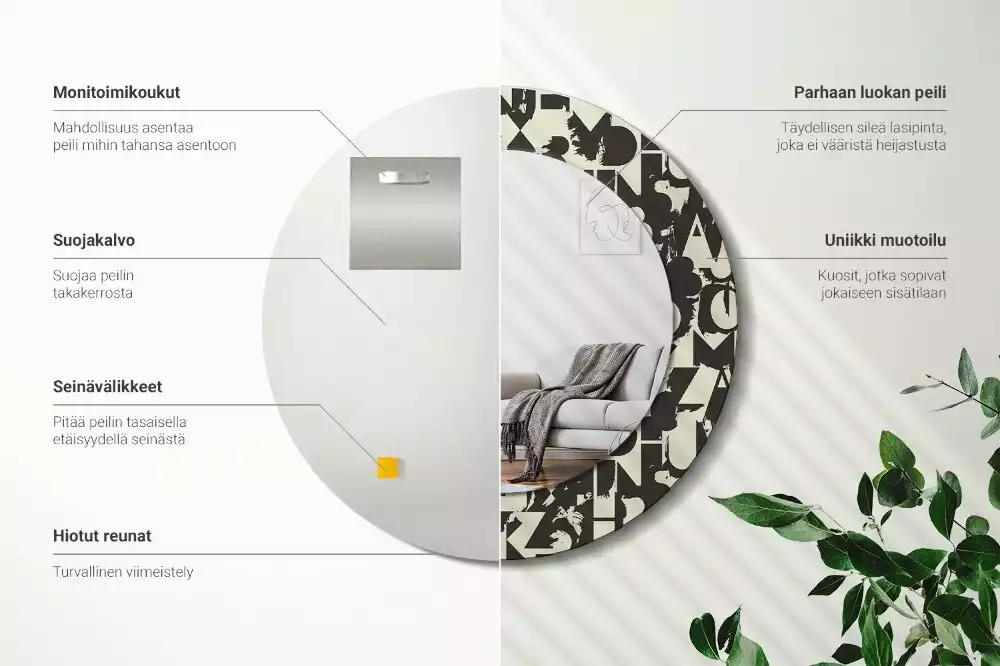 Oglindă rotundă ramă cu imprimeu Litere