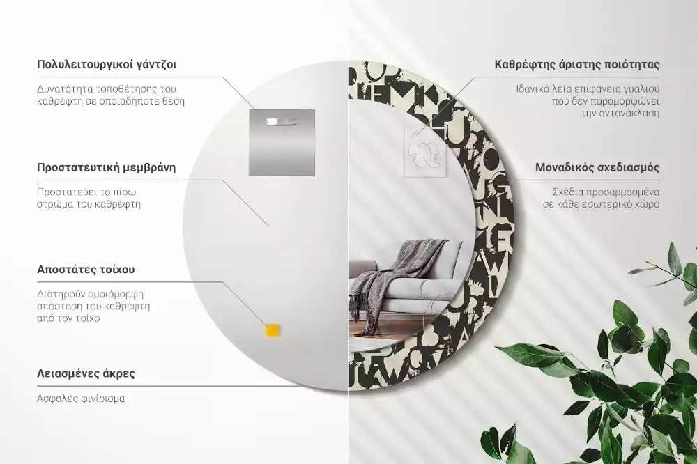 Oglindă rotundă ramă cu imprimeu Litere