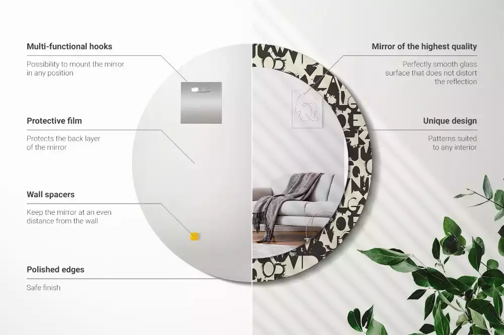 Oglindă rotundă ramă cu imprimeu Litere