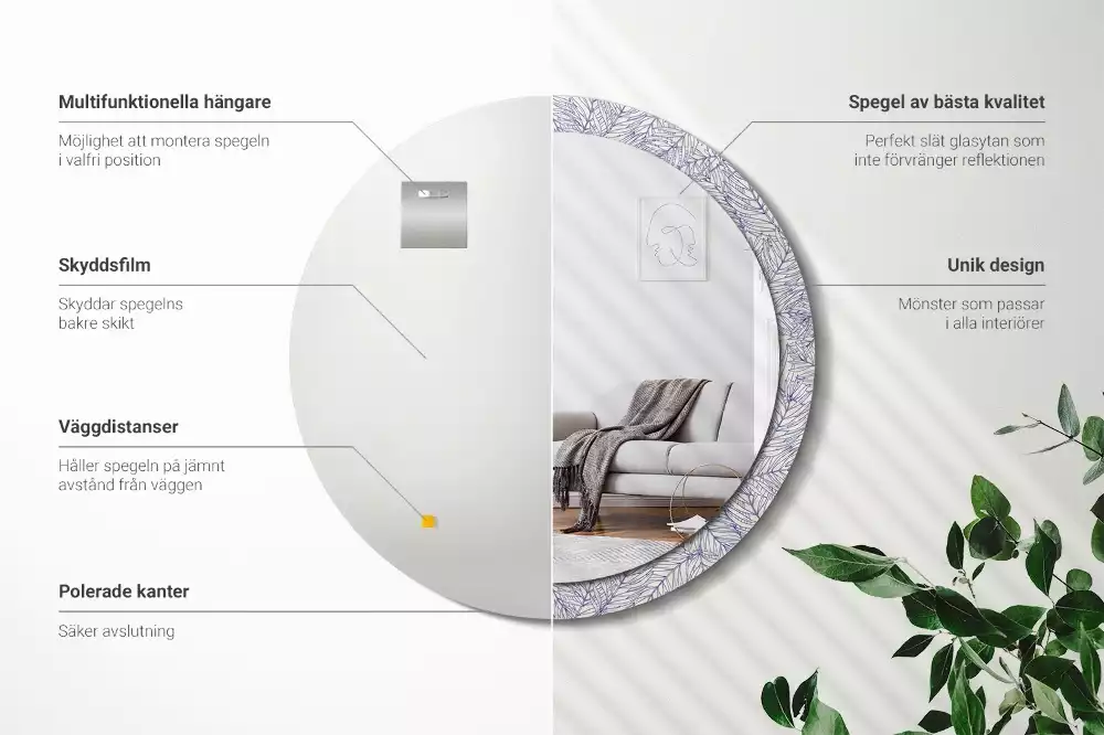 Oglindă rotundă imprimată Palmier tropical contur