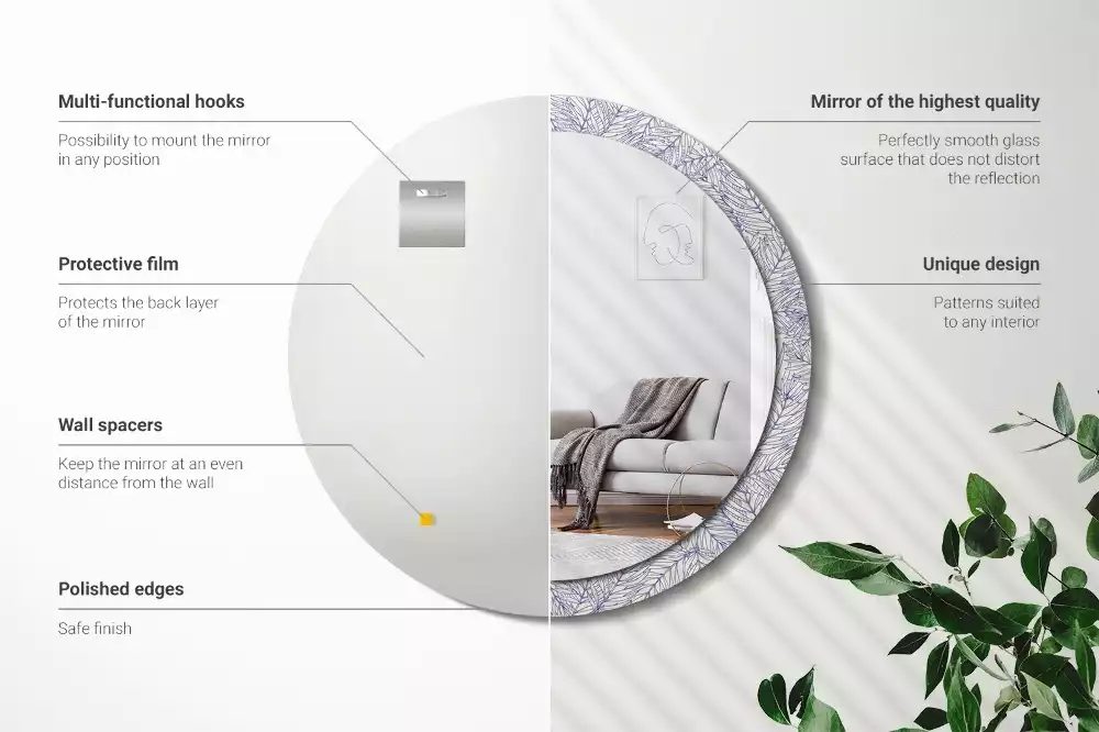 Oglindă rotundă imprimată Palmier tropical contur