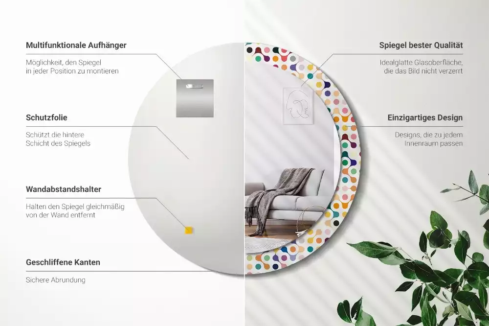 Oglindă rotundă ramă cu imprimeu Puncte pop art